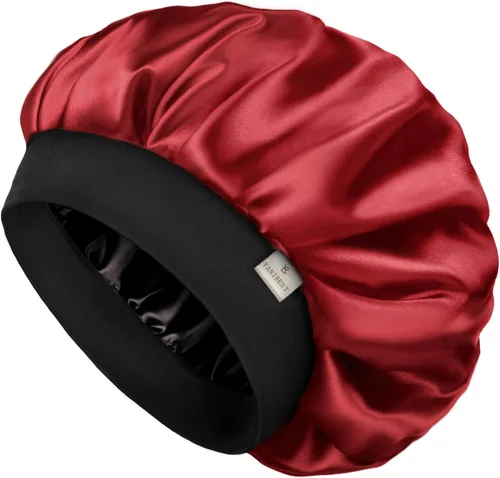 Vista 9 de YANIBEST Gorro de seda para hombres y mujeres, gorro de satén de doble capa para cabello rizado natural, gorro de dormir unisex