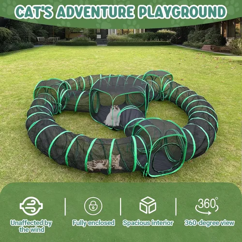 Vista 3 de Pawtenda Recintos para gatos al aire libre, tienda de campaña para gatos 10 en 1 con túneles para exteriores, gran espacio Catio para mascotas al