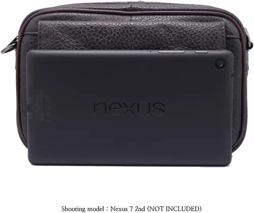 Vista 7 de Bolso bandolera de cuero genuino para hombre, bolso de mensajero, organizador de chequera, cartera