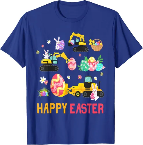 Vista 16 de Kids Happy Easter Construction Crane Truck Boys Toddler T-Shirt Negro