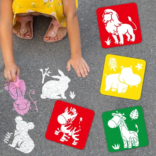 Vista 4 de 36 plantillas de dibujo de animales para niños de 8 pulgadas, plantillas de tiza para acera, pintura grande, lavable, reutilizable, animales