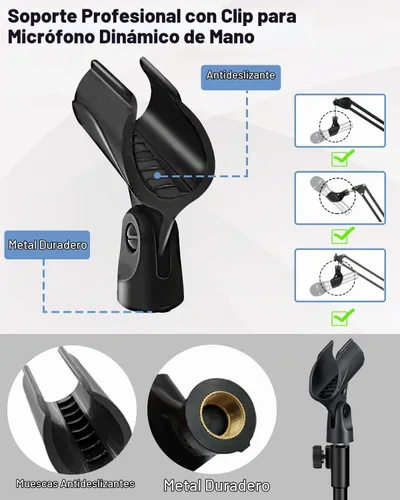 Vista 6 de Soporte de Micrófono de Escritorio Portátil Trípode Plegable con Soporte de Clip de Micrófono y Tornillo Macho de 5/8 Pulgadas a Hembra de 3/8