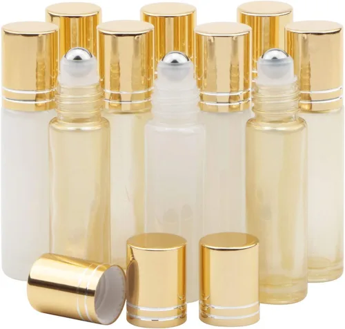Vista 7 de Kesell Paquete de 10 botellas de vidrio de 0.3 fl oz, Azul perla y morado, Moderno