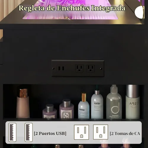 Vista 9 de HUAHUU Escritorio de tocador con espejo iluminado y parte superior transparente, escritorio de tocador de maquillaje con 4 cajones transparentes e