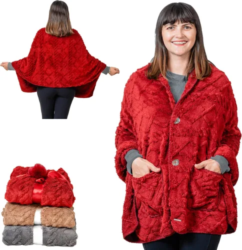 Vista 12 de EzrAllora Fleece Poncho Blanket - Drape&Go No Sleeves- Lightweight Wrap Shawl - Wearable Blanket - Easy On Easy Off