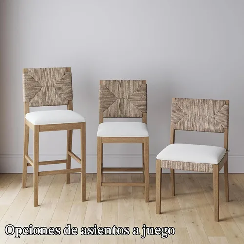 Vista 8 de Nathan James Beacon Taburete de bar bohemio con respaldo, de altura de bar, silla para isla de cocina, taburete de bar de seagrass, bouclé