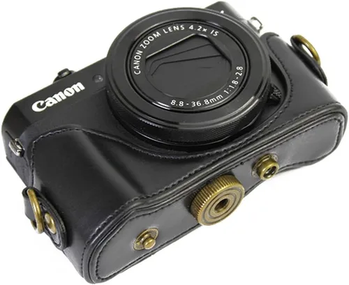 Vista 4 de TUYUNG - Funda de cuero vintage para cámara réflex digital Canon Powershot G7X, G7X Mark II - negro