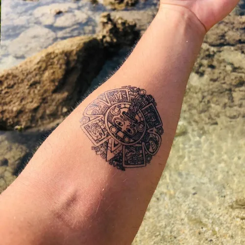 Vista 2 de Tatuaje Azteca Sol Piedra - Tatuaje Temporal Azteca/Tatuaje Piedra Del Sol