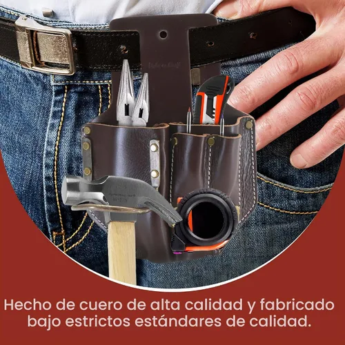 Vista 5 de Style N Craft Alicates de 4 bolsillos, martillo, lápices y soporte para cinta, bolsa de herramientas de cuero de grano completo, soporte