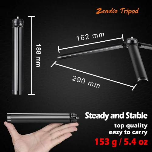 Vista 6 de Zeadio Trípode Mini de Metal, Trípode de Escritorio de Mesa con Tornillo de 1/4 Pulgada para Smooth 4, Crane Plus, Crane 2, Osmo Mobile, Ronin-S