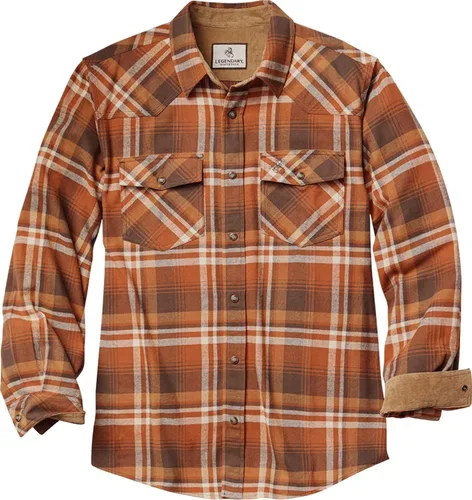 Vista 15 de Legendary Whitetails Camisa de franela para hombre, tipo vaquera, con botones, de algodón cepillado negro espiga