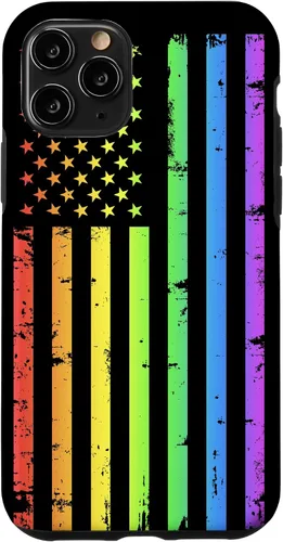 Vista 29 de Funda LGBT para iPhone 17 con diseño de bandera estadounidense arcoíris
