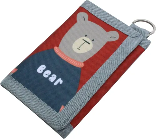 Vista 2 de Carteras infantiles para niñas y niños, cartera de lona triple para exteriores con adhesivo mágico para niños, Oso