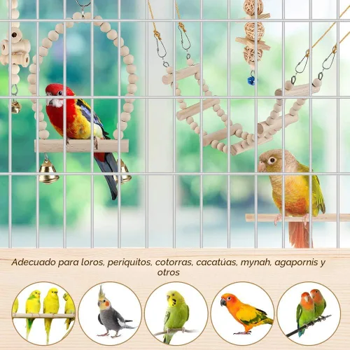 Vista 3 de Juguetes de columpio para pájaros, hamaca colgante para masticar, escalar, jaula de pájaros, juguetes para periquitos, conure, cacatúas, mynah
