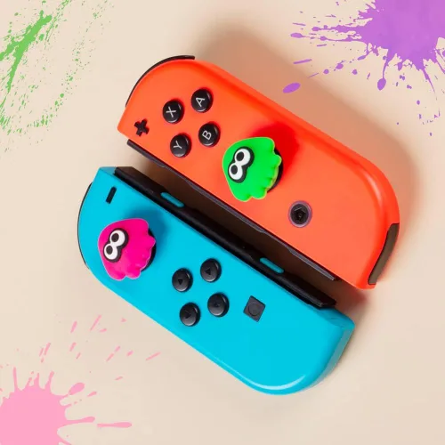 Vista 4 de PERFECTSIGHT Lindos empuñaduras de pulgar Splatoon para Switch, Switch Lite, Switch OLED, tapas de joystick 3D para Nintendo Switch, 4 tapas