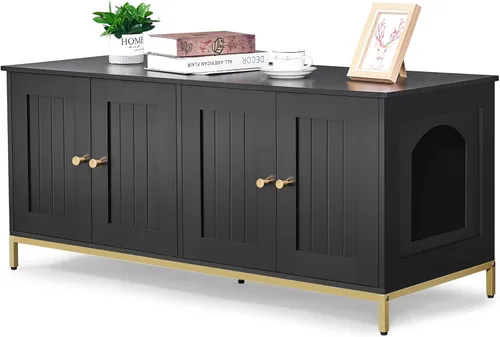 Vista 13 de Homhedy Gabinete para Caja de Arena para Gatos, Muebles de Baño para Gatos con Marco de Metal, Casa para Mascotas, Se Adapta a la Mayoría de Cajas