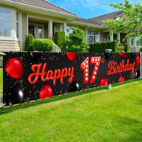 Vista 42 de Cartel de feliz cumpleaños número 10 color rojo y negro, globos para decoración temática para patio, jardín, niñas, mujeres, princesas, decoraciones