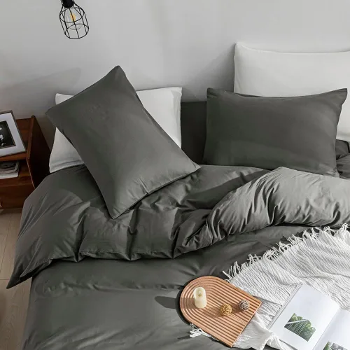 Vista 3 de JELLYMONI Funda de edredón gris tamaño King, funda de edredón 100% algodón lavado con textura similar al lino, juego de ropa de cama de 3 piezas