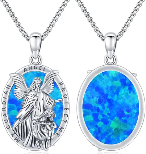 Vista 2 de Collar con colgante de San MiguelSan CristóperSan SebastiánGuadalupeÁngel de la GuardaSanta MuerteJudeJoseph para hombres y mujeres, plata de ley