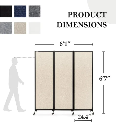 Vista 2 de Room Partition 2.0 Versión de actualización,6'L* 6'7"H,3 Panel, Beige Freestanding Rolling Dividers with Wheels,Office privacy screen Divider Wall