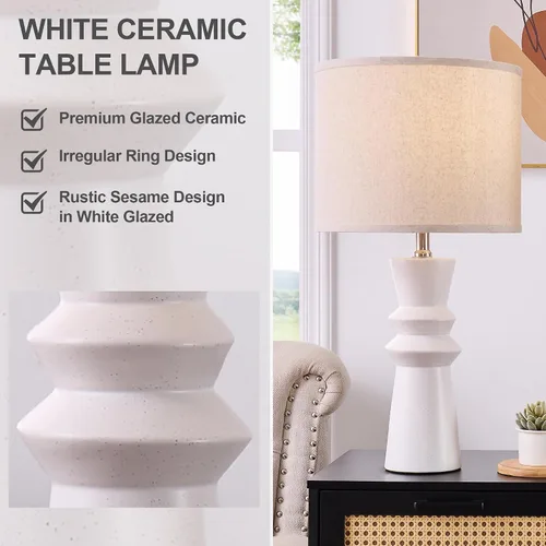 Vista 4 de Juego de 2 lámparas de mesa minimalistas de cerámica blanca de 24.75 pulgadas, lámpara de mesa auxiliar moderna Neutral White Lamps Set of 2, For