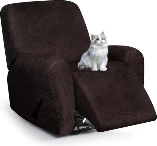 Vista 65 de ANARACHON Fundas para sillas reclinables con aspecto de cuero, funda elástica de 4 piezas, funda suave para silla reclinable, protector de muebles