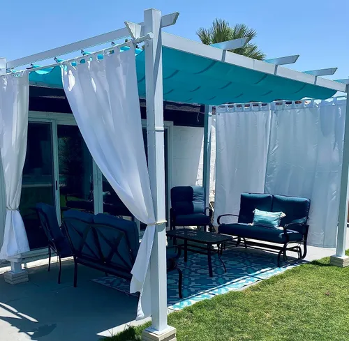 Vista 20 de PURPLE LEAF Pérgola de 10 x 12 pies con toldo retráctil, pérgola cuadrada de bronce de aluminio para patio al aire libre, junto a la piscina, beige
