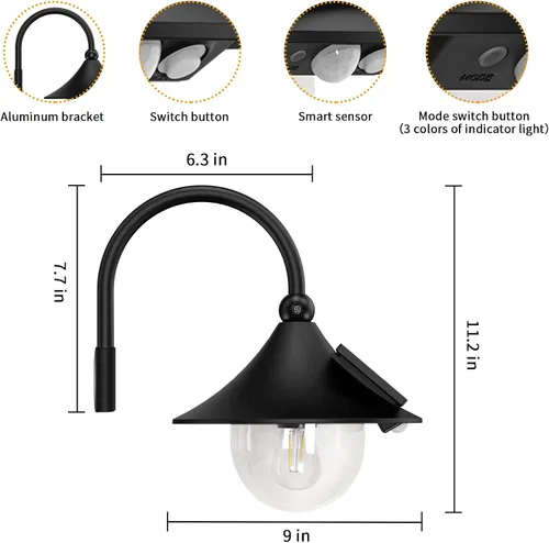 Vista 6 de Luz solar de granero para exteriores con 3 modos de iluminación y detección de movimiento, luz vintage de montaje en pared, luz de pared impermeable