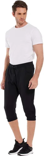 Vista 5 de HDE Pantalones cortos capri de yoga para hombre con bolsillos para correr