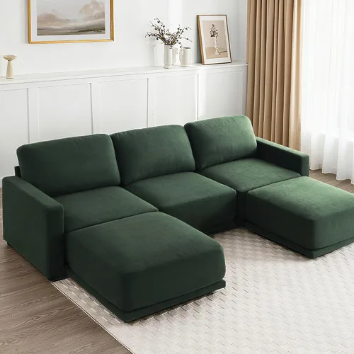 Vista 26 de Sofá modular de 79 pulgadas para sala de estar pequeña, sofá moderno en forma de L con otomana, juego de sofá de felpilla de 3 piezas para muebles