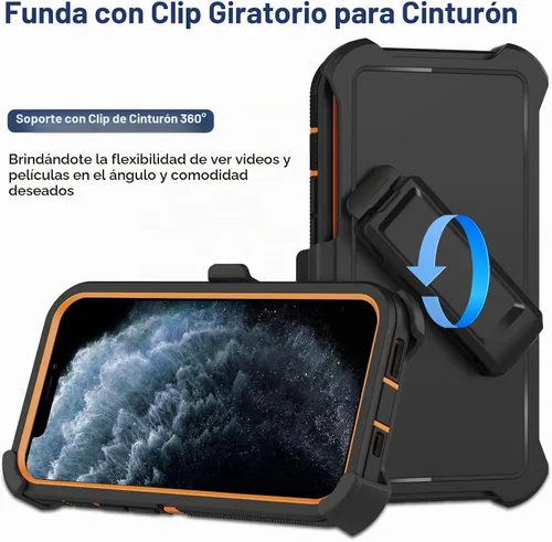 Vista 2 de Funda para iPhone 11 Pro Max con funda de clip para cinturón, 2 protectores de pantalla, protección contra caídas de grado militar, cuerpo completo