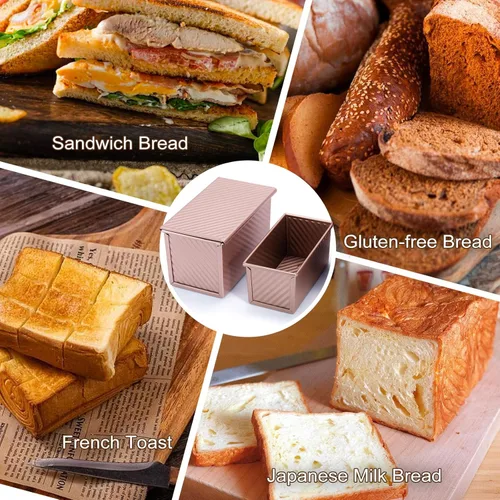 Vista 7 de Pavsrmy Paquete de 2 moldes para pan Pullman con tapa, capacidad para 1 lb/0.5 lb de masa, molde premium para pan de sándwich con tapa, molde