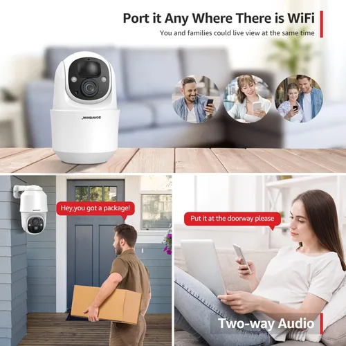 Vista 5 de BOAVISION Cámara de seguridad inalámbrica WiFi al aire libre, cámara con energía solar, inclinación panorámica, visión de 360°, detección humana