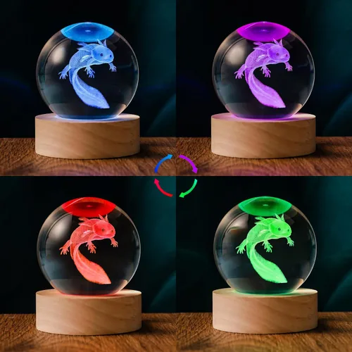Vista 4 de Bola de Cristal 3D Axolotl de 60mm Axolotl Lámpara Nocturna de Juguete Regalos para Mujeres Esposa Novia Mamá Pareja Figura de Axolotl para Niñas