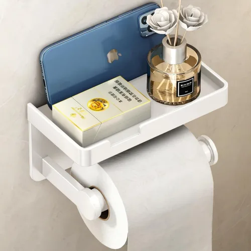 Vista 14 de VOLDRA Soporte de papel higiénico con estante negro dispensador de toallitas para baño Soporte de papel higiénico con cajón de diseño