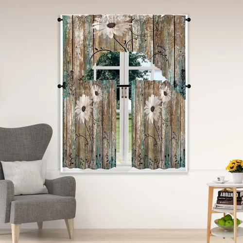 Vista 15 de Blue & Swag - Juego de 3 cortinas para ventana de cocina, cenefa de arte abstracto gris con bolsillo para barra para cocinas modernas
