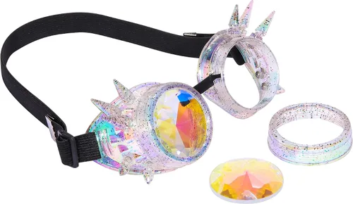 Vista 154 de Gafas de caleidoscopio retro con pinchos, gafas de cristal arcoíris steampunk estilo soldadura, gafas de cosplay punk