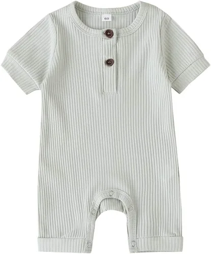 Vista 7 de Mameluco unisex de manga corta para bebé recién nacido, con botones, de una pieza, ropa de color sólido