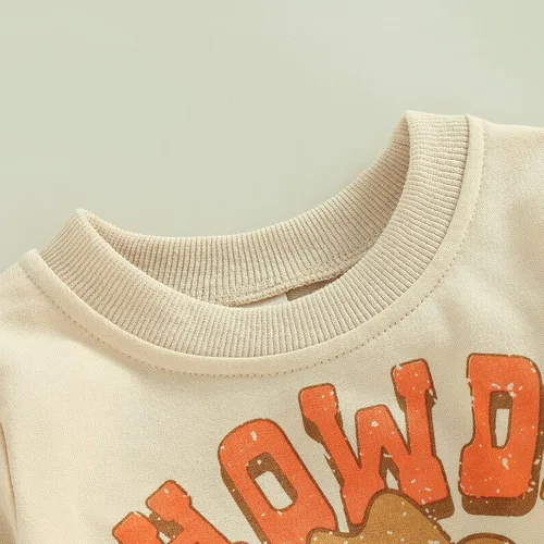 Vista 6 de Omkzanbi 2 piezas de ropa de otoño e invierno para bebé, sudadera de manga larga con cuello redondo, pantalones deportivos para el oeste