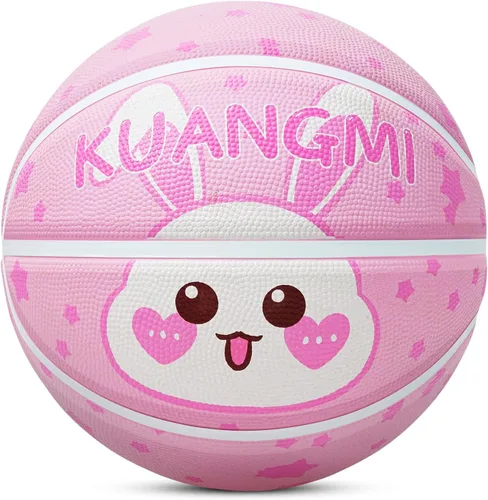 Vista 9 de Pelota de baloncesto de goma Kuangmi, tamaño 5 (27.5"), tamaño 4 (25.5"), hecha para juegos deportivos al aire libre y en interiores, parque, playa