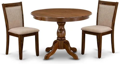 Vista 16 de East West Furniture HBMZ3-AB6-06 - Juego de mesa de cocina de 3 piezas que contiene una mesa de comedor redonda con pedestal y 2 sillas tapizadas