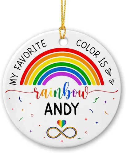 Vista 15 de All for Love - Adorno de cerámica LGBT arcoíris para Navidad 2025, adorno de Navidad personalizado para parejas, orgullo gay/lesbiano, adorno