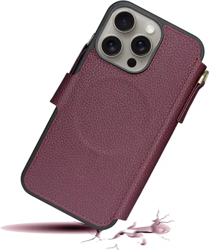 Vista 6 de Harryshell Funda compatible con iPhone 15 Pro, con carga inalámbrica MagSafe con 3 ranuras para tarjetas, bolsillo con cremallera, bolsillo