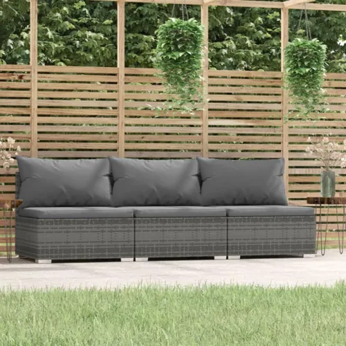 Vista 29 de Sofá de 3 plazas con cojines de ratán de poliéster marrón, juego de muebles de patio al aire libre con 3 sofás centrales para patio trasero, jardín