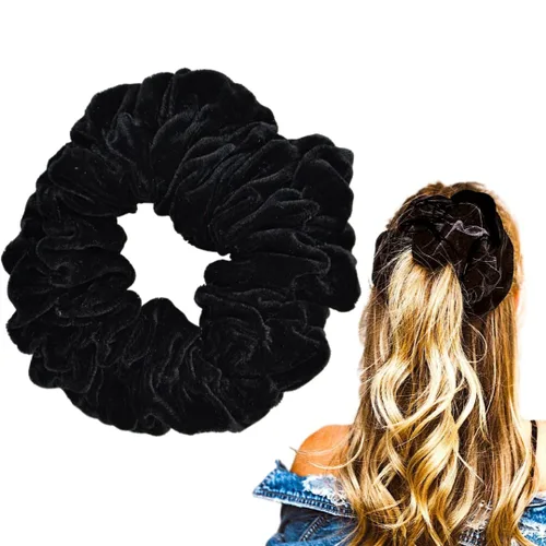 Vista 7 de Coletero de terciopelo negro, coletero jumbo, coletero de terciopelo negro jumbo, coletero de cama, coletero de terciopelo, lazos para el cabello