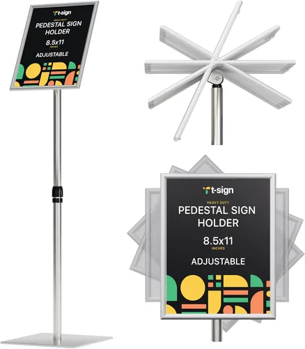 Vista 11 de T-SIGN Soporte de letrero de pedestal de 31.5 a 48 pulgadas, soporte ajustable para letreros de piso para pantallas de 11 x 17 pulgadas, soporte