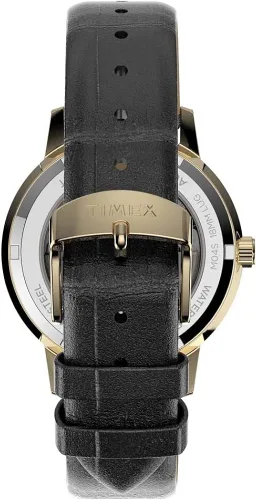 Vista 3 de Timex Reloj de pulsera automático de piel de 1.496in, color doradonegronegro, talla única