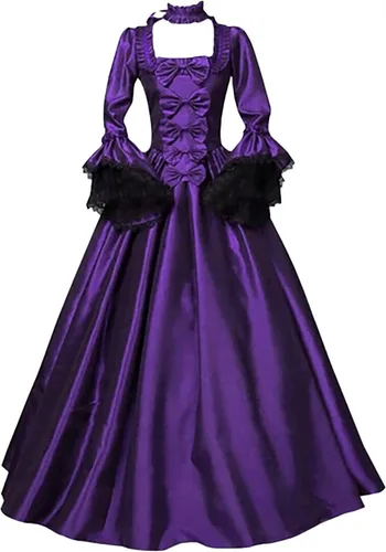 Vista 2 de Vestido renacentista para mujer, estilo retro, cuello cuadrado, vestido victoriano, vestido de princesa Lolita, disfraz medieval para cosplay