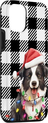 Vista 3 de Funda para iPhone 15 Border Collie Navidad a cuadros
