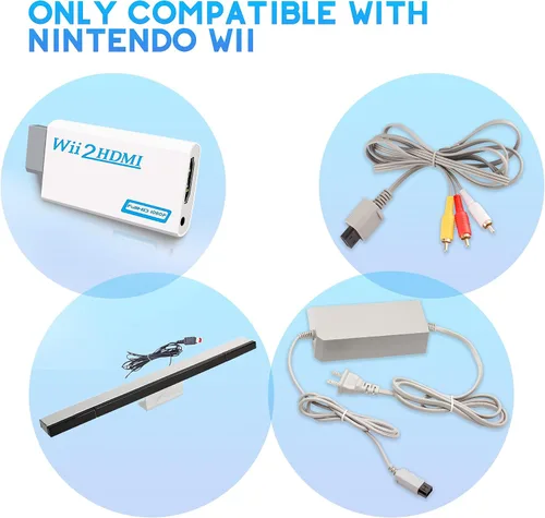 Vista 7 de Kit de accesorios 4 en 1 para Wii adaptador de fuente de alimentación de CA cable de audio compuesto convertidor Wii a HDMI y barra de sensor